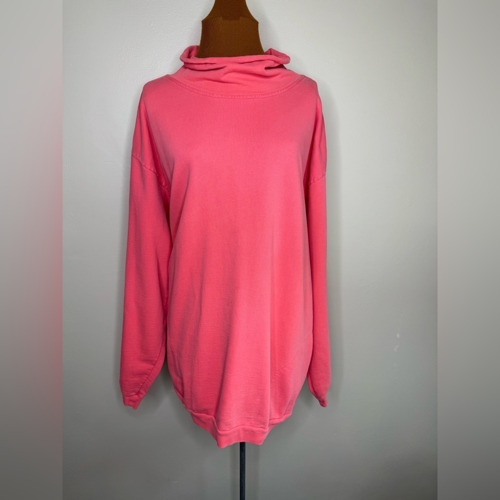 Chico's Oversize Vibrant Coral Pink Cowl Neck Sweatershirt Pockets Size Medium